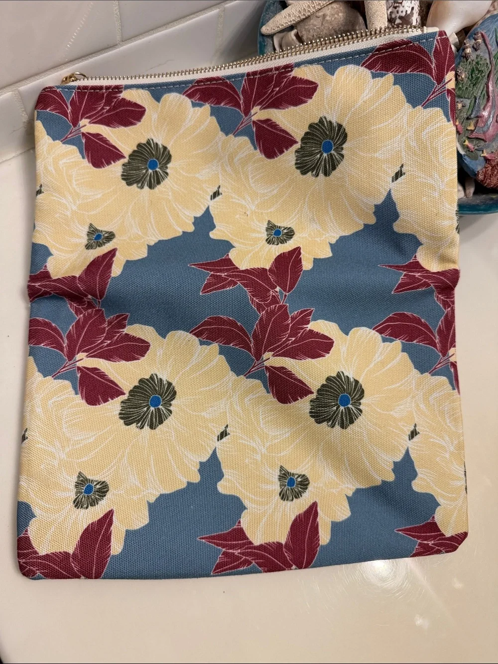 Rachel Pally Blue Floral Fold-Over Clutch with Cream Base
